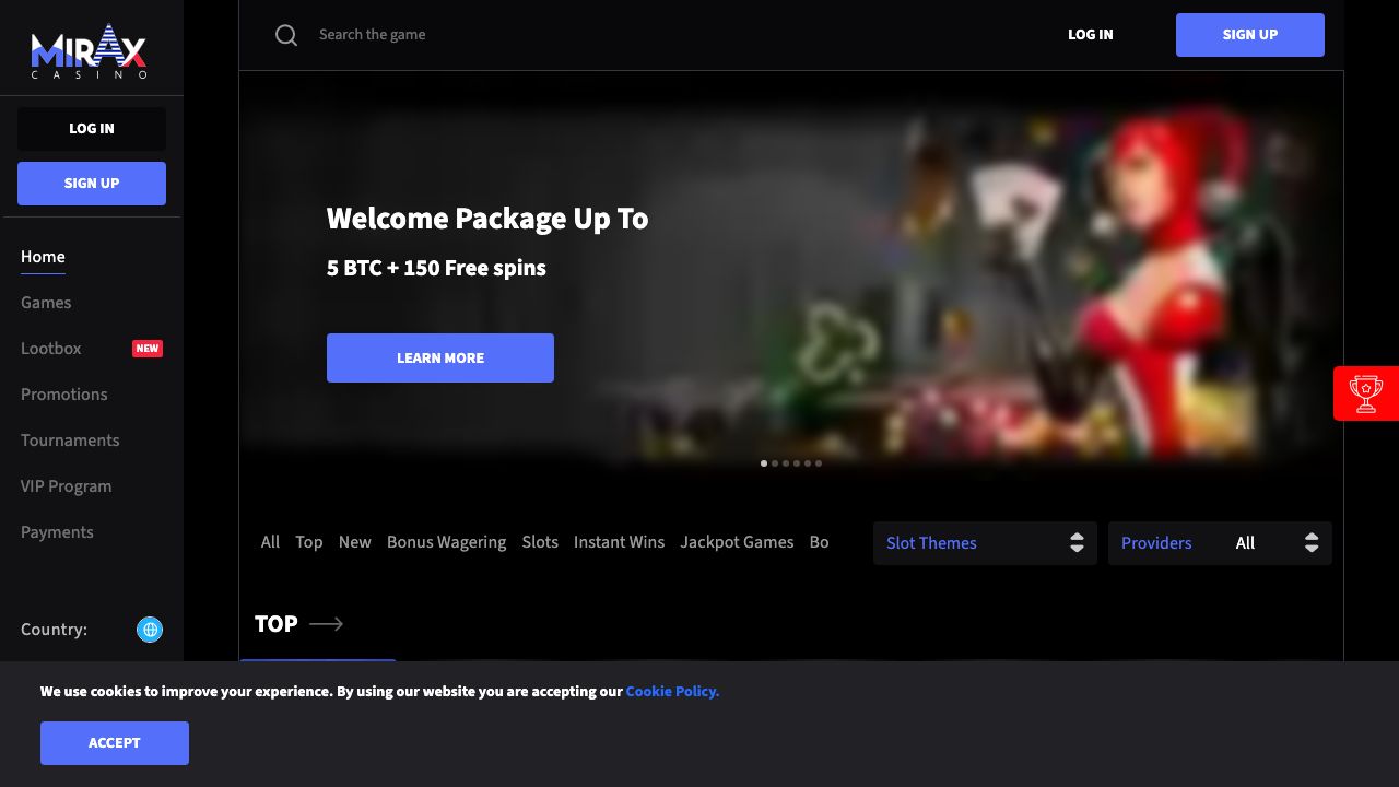 Mirax Casino homepage preview